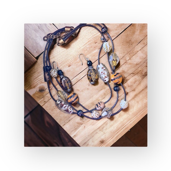 new Chico’s ❁ Boho Glass Bead Beach Necklace + Earring Set ❁ Animal Print ❁ Chic - Picture 4 of 16